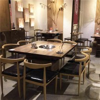 惠州火鍋桌定做，冬季火鍋餐桌椅批發，實木大理石餐桌配電磁爐